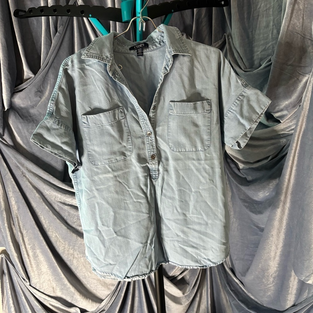 Chaps Lyocell denim chambray button down top size small - Picture 1 of 7